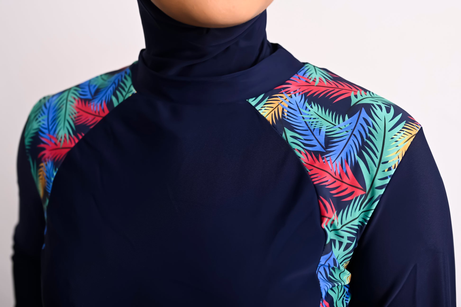 colourful leafy pattern on modest swimwear